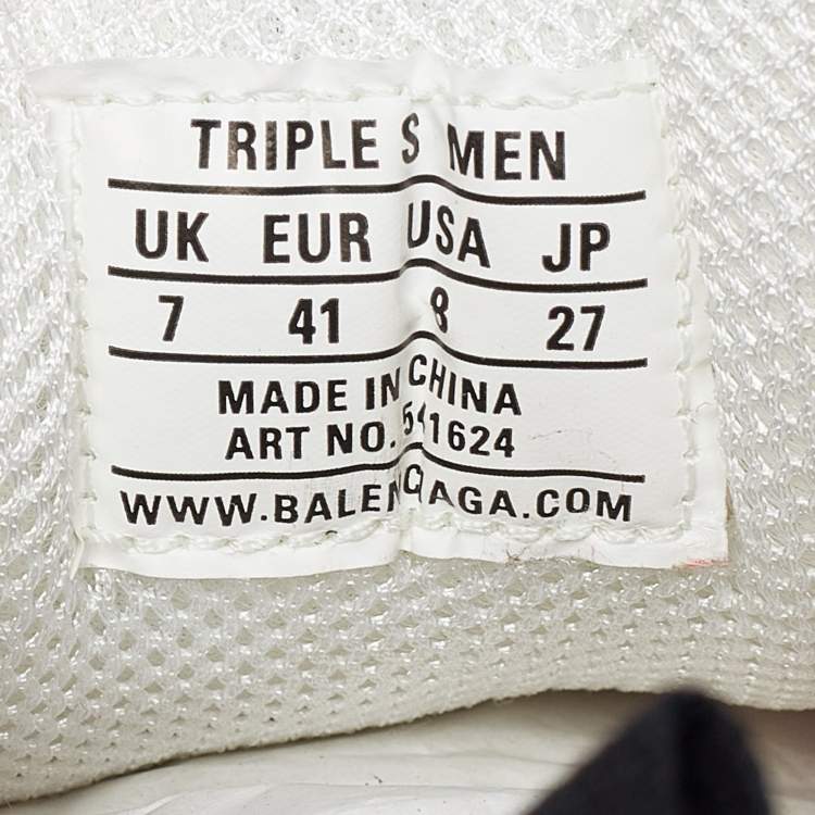 Pre Owned Balenciaga White/Red Leather and Mesh Triple S Clear Sole Sneakers Size 41