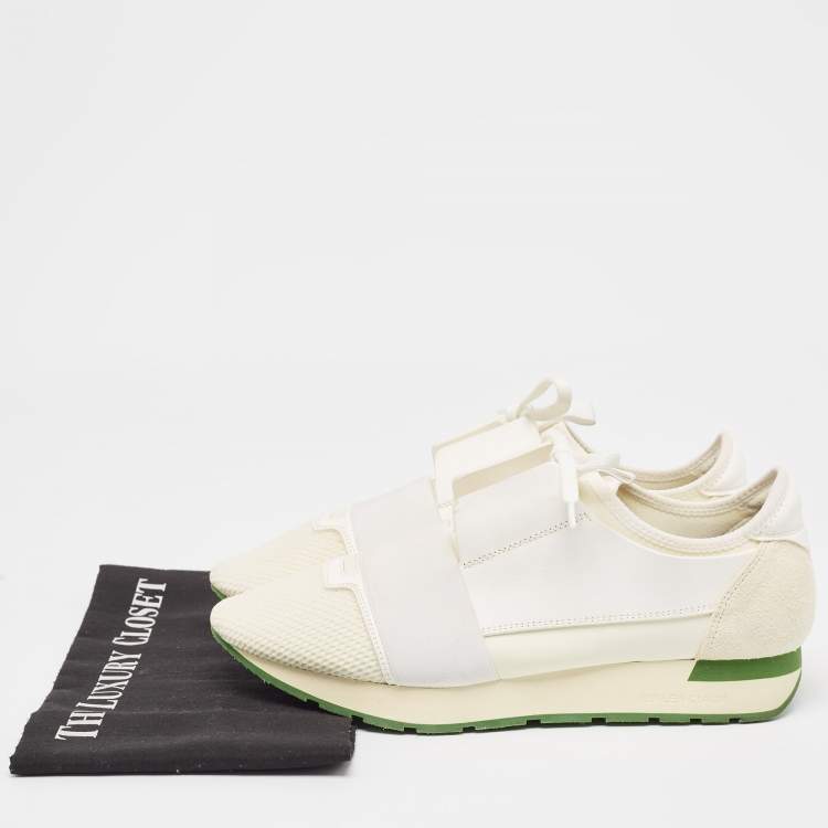 Pre Owned Balenciaga Cream/White Mesh and Leather Race Runner Sneakers Size 41