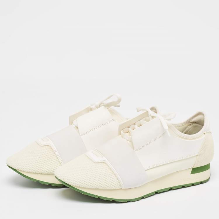 Pre Owned Balenciaga Cream/White Mesh and Leather Race Runner Sneakers Size 41