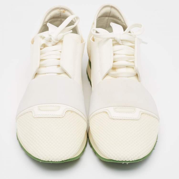 Pre Owned Balenciaga Cream/White Mesh and Leather Race Runner Sneakers Size 41