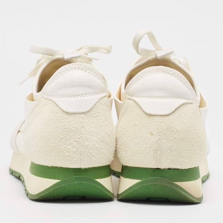Pre Owned Balenciaga Cream/White Mesh and Leather Race Runner Sneakers Size 41