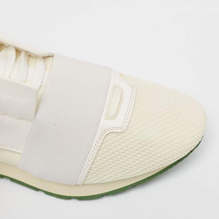 Pre Owned Balenciaga Cream/White Mesh and Leather Race Runner Sneakers Size 41