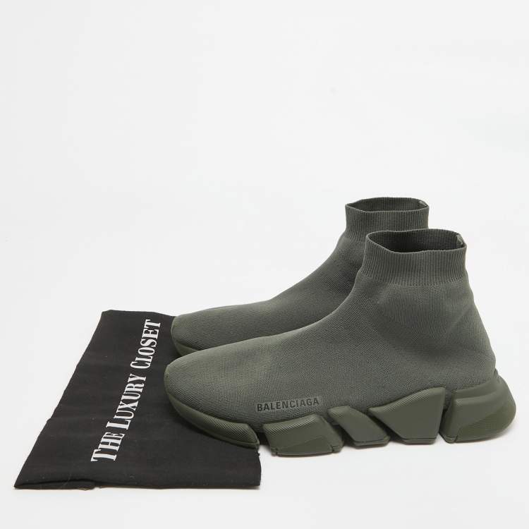 Pre Owned Balenciaga Green Knit Fabric Speed 2.0 High Top Sneakers Size 42