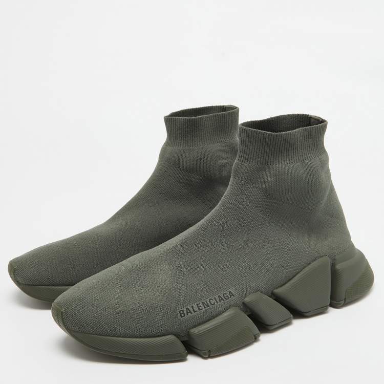 Pre Owned Balenciaga Green Knit Fabric Speed 2.0 High Top Sneakers Size 42