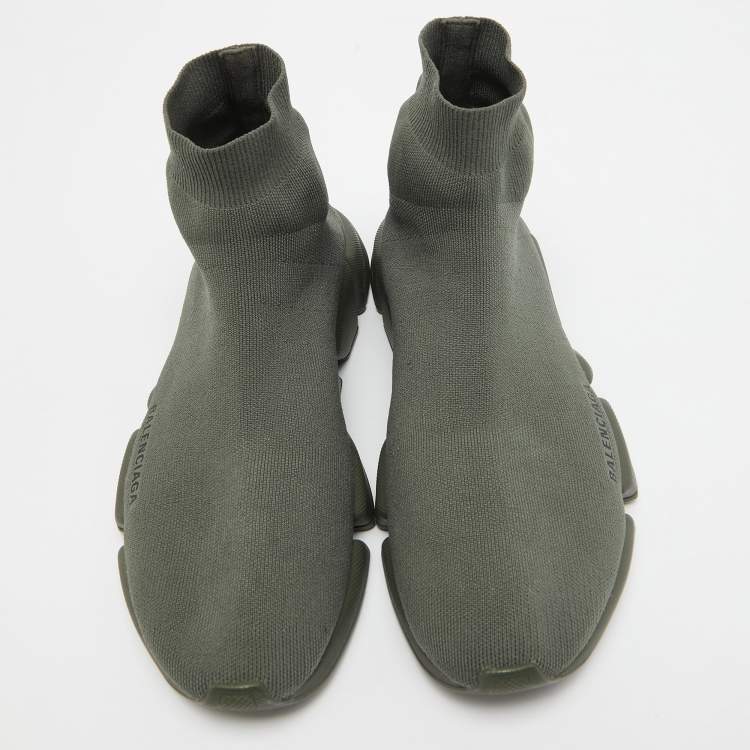 Pre Owned Balenciaga Green Knit Fabric Speed 2.0 High Top Sneakers Size 42