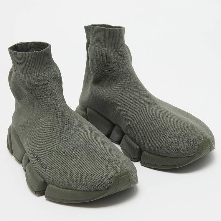 Pre Owned Balenciaga Green Knit Fabric Speed 2.0 High Top Sneakers Size 42