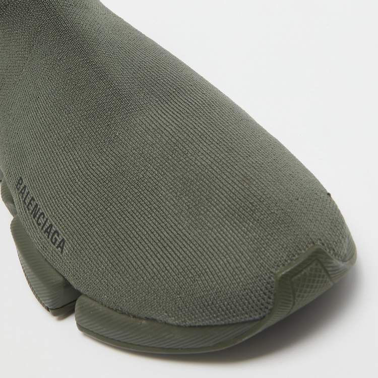 Pre Owned Balenciaga Green Knit Fabric Speed 2.0 High Top Sneakers Size 42