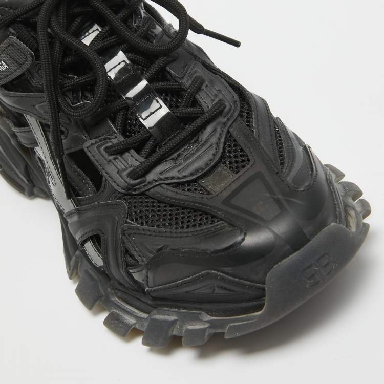 Pre Owned Balenciaga Black Faux Leather and Mesh Track 2 Sneakers Size 42
