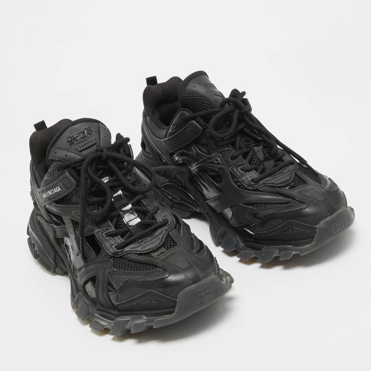 Pre Owned Balenciaga Black Faux Leather and Mesh Track 2 Sneakers Size 42