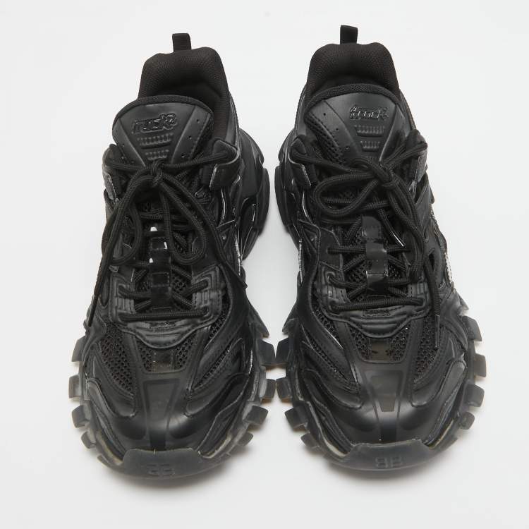Pre Owned Balenciaga Black Faux Leather and Mesh Track 2 Sneakers Size 42