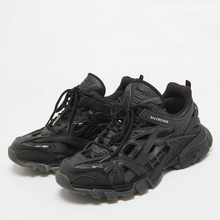Pre Owned Balenciaga Black Faux Leather and Mesh Track 2 Sneakers Size 42