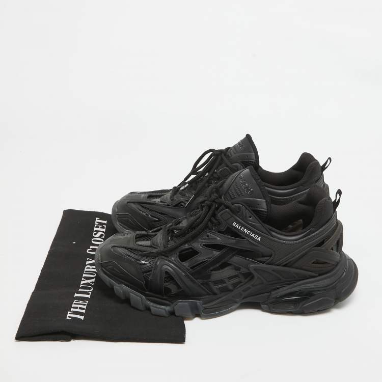 Pre Owned Balenciaga Black Faux Leather and Mesh Track 2 Sneakers Size 42