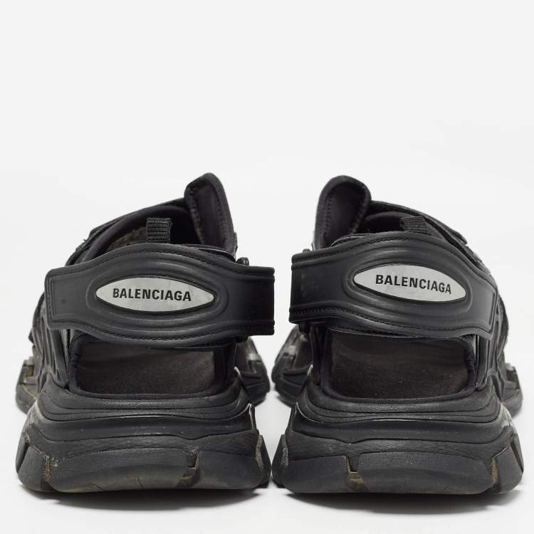 Pre Owned Balenciaga Black Rubber and Faux Leather Track Sandals Size 43