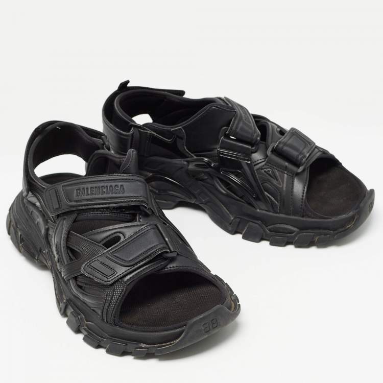 Pre Owned Balenciaga Black Rubber and Faux Leather Track Sandals Size 43