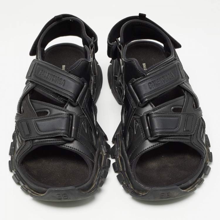 Pre Owned Balenciaga Black Rubber and Faux Leather Track Sandals Size 43