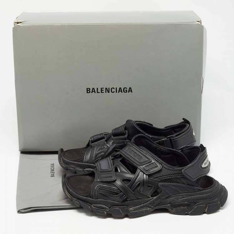 Pre Owned Balenciaga Black Rubber and Faux Leather Track Sandals Size 43