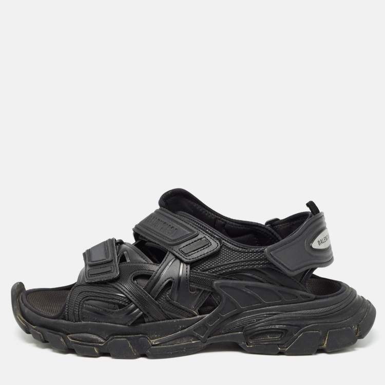 Pre Owned Balenciaga Black Rubber and Faux Leather Track Sandals Size 43