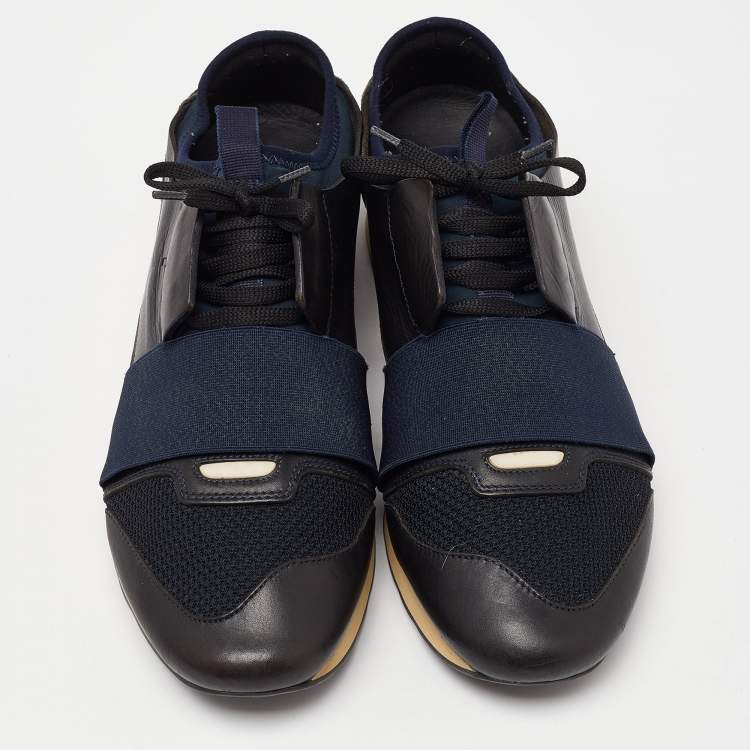 Pre Owned Balenciaga Blue Leather and Mesh Race Runner Sneakers Size 42