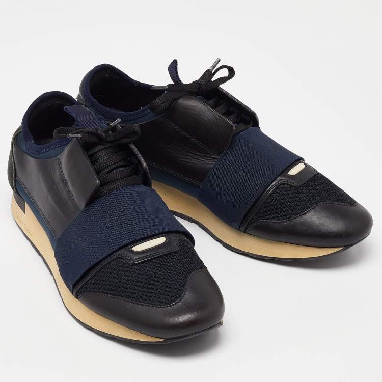 Pre Owned Balenciaga Blue Leather and Mesh Race Runner Sneakers Size 42