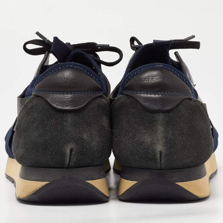 Pre Owned Balenciaga Blue Leather and Mesh Race Runner Sneakers Size 42