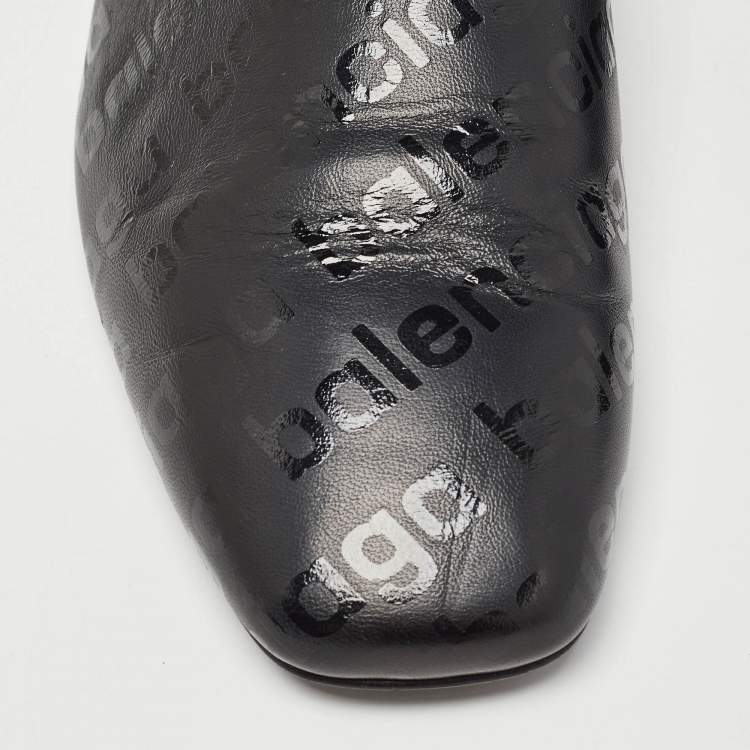 Pre Owned Balenciaga Black Logo Print Leather Slip On Mules Size 40