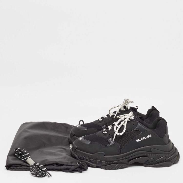 Pre Owned Balenciaga Black Mesh and Nubuck Triple S Sneakers Size 45