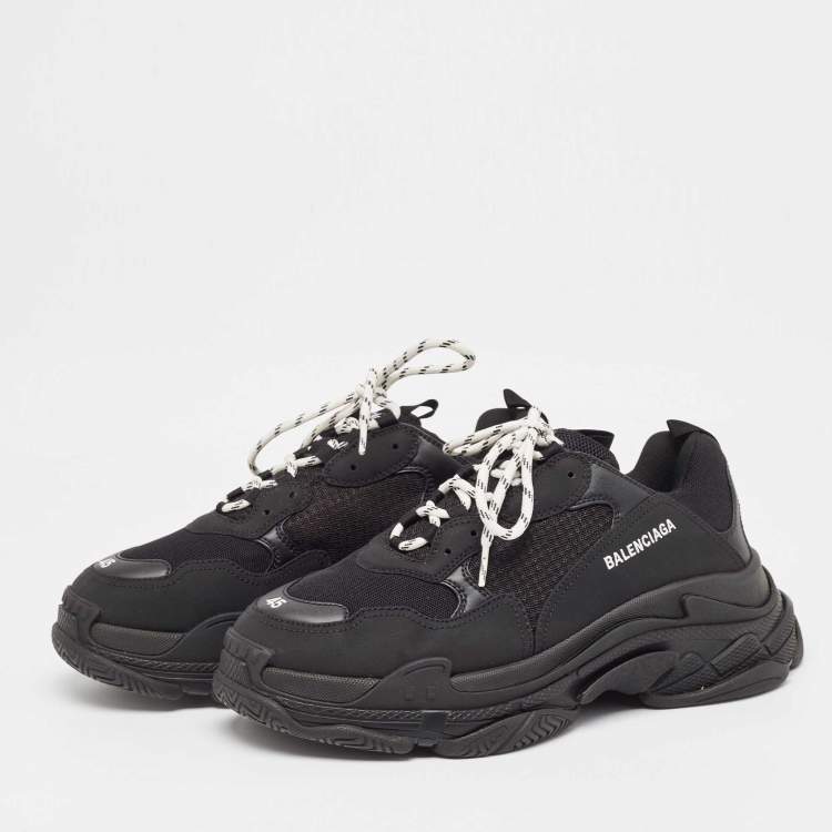 Pre Owned Balenciaga Black Mesh and Nubuck Triple S Sneakers Size 45