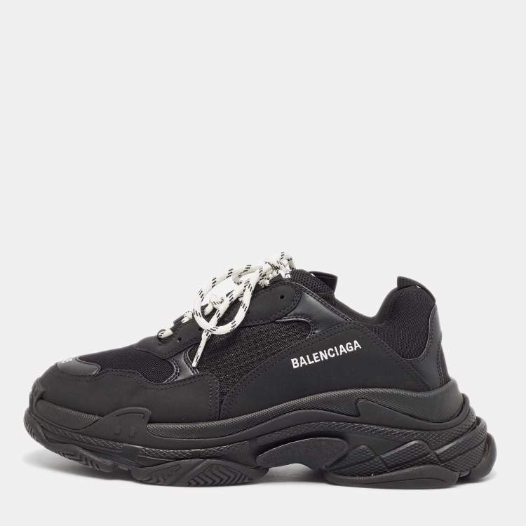 Pre Owned Balenciaga Black Mesh and Nubuck Triple S Sneakers Size 45