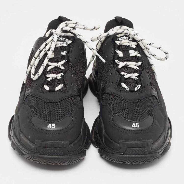 Pre Owned Balenciaga Black Mesh and Nubuck Triple S Sneakers Size 45