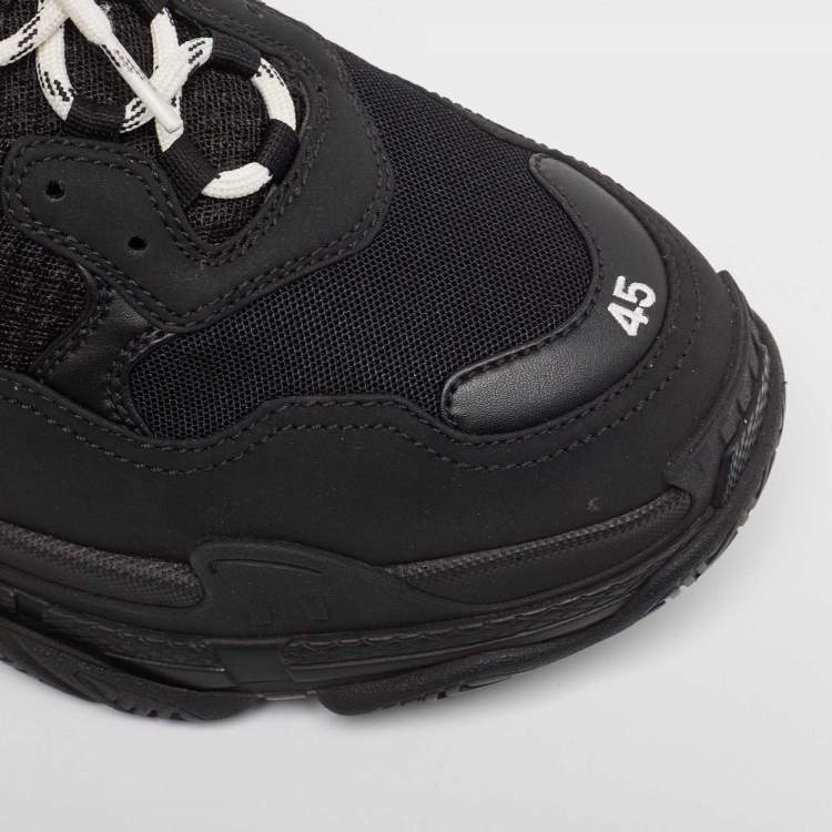 Pre Owned Balenciaga Black Mesh and Nubuck Triple S Sneakers Size 45