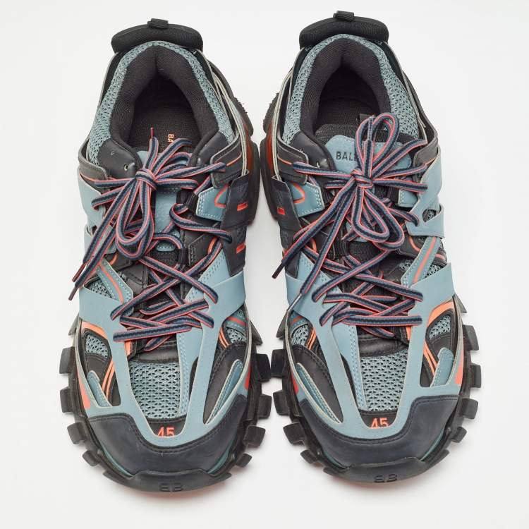 Pre Owned Balenciaga Two Tone Faux Leather and Mesh Track Sneakers Size 45