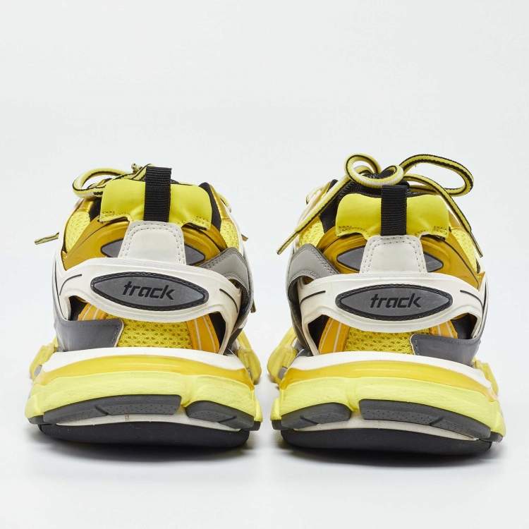 Pre Owned Balenciaga Yellow/Grey Faux Leather and Mesh Track Low Top Sneakers Size 41