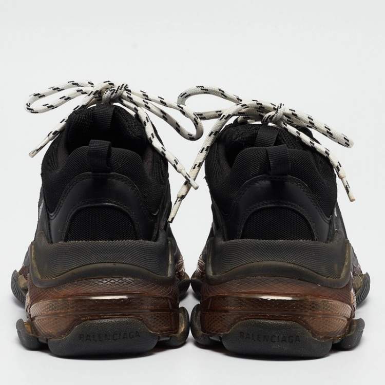 Pre Owned Balenciaga Black Faux Leather and Mesh Triple S Sneakers Size 40