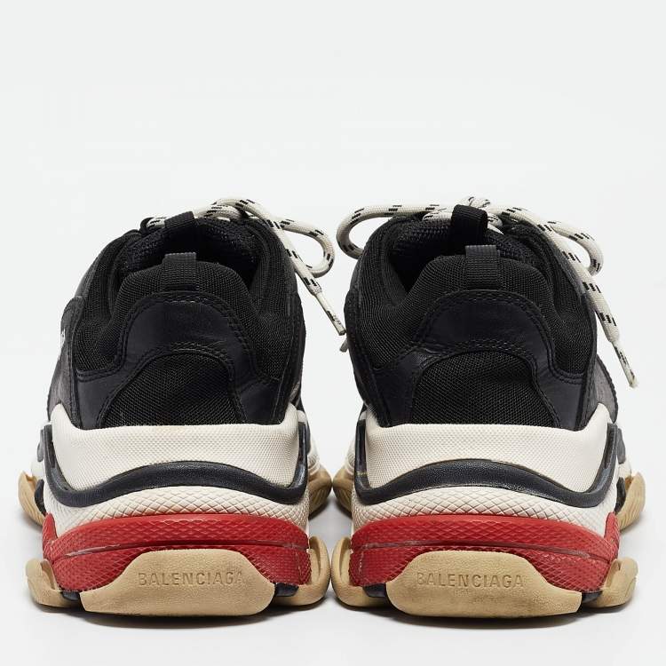 Pre Owned Balenciaga Black Faux Leather And Mesh Triple S Sneakers Size 45