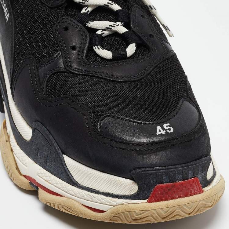 Pre Owned Balenciaga Black Faux Leather And Mesh Triple S Sneakers Size 45
