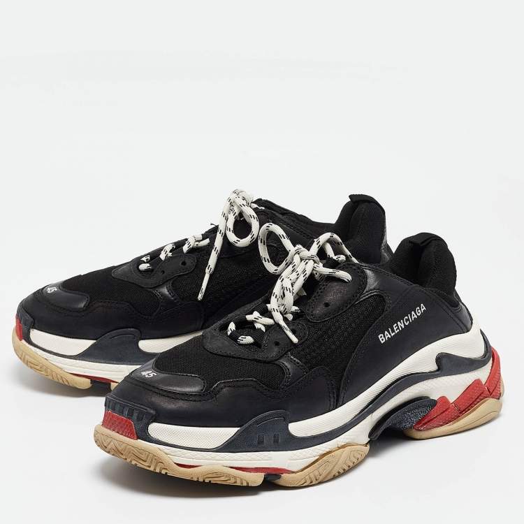Pre Owned Balenciaga Black Faux Leather And Mesh Triple S Sneakers Size 45