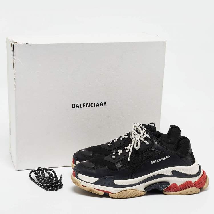 Pre Owned Balenciaga Black Faux Leather And Mesh Triple S Sneakers Size 45
