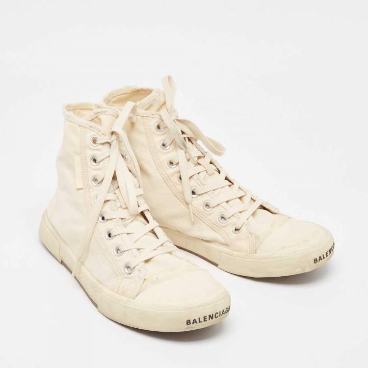 Pre Owned Balenciaga Off White Canvas High Top Sneakers Size 43
