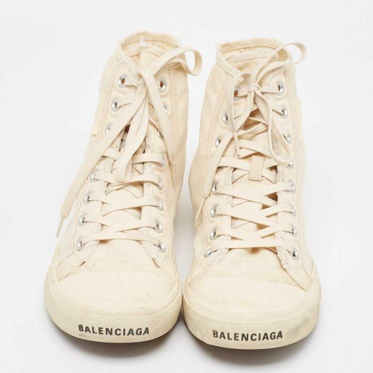 Pre Owned Balenciaga Off White Canvas High Top Sneakers Size 43