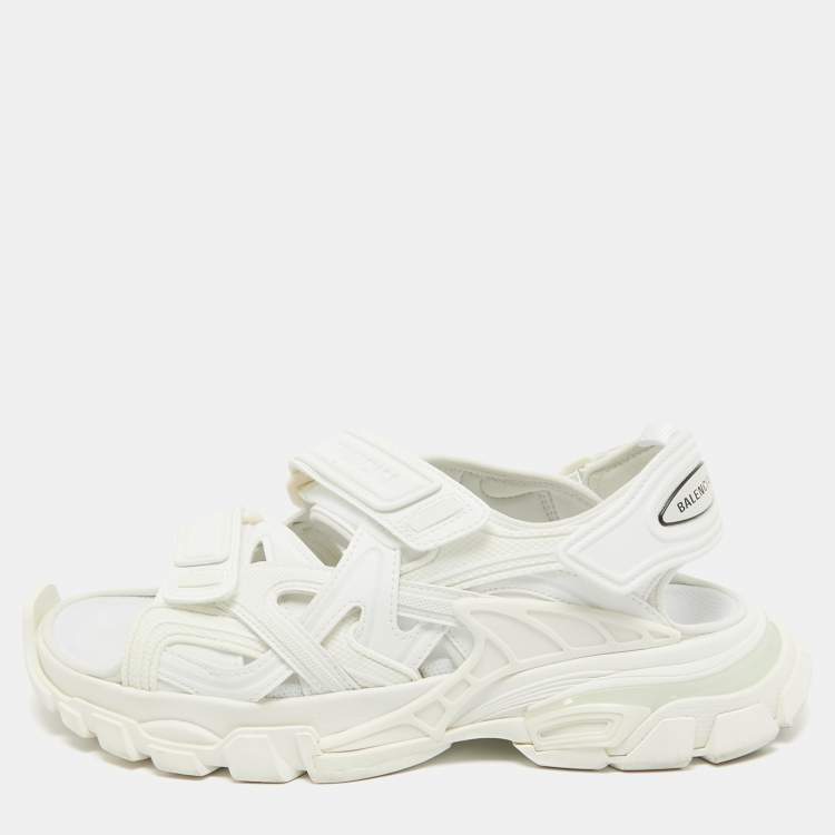 Pre Owned Balenciaga White Rubber and Faux Leather Track Sandals Size 41
