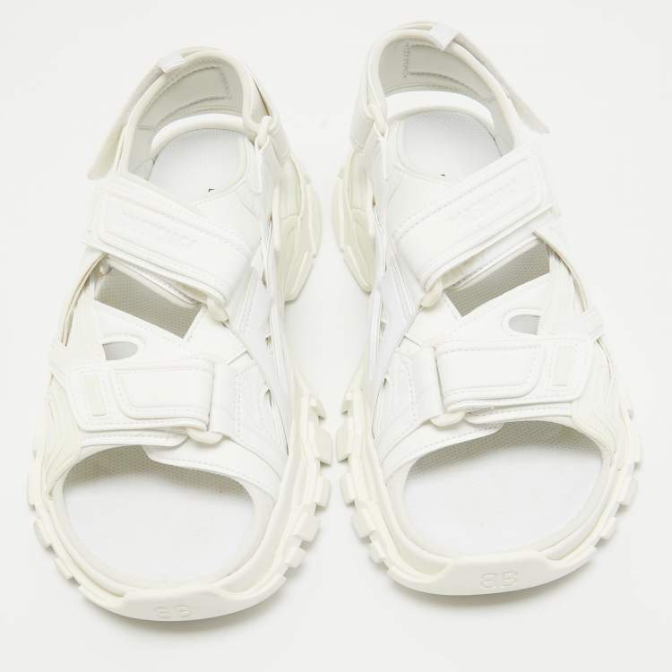 Pre Owned Balenciaga White Rubber and Faux Leather Track Sandals Size 41