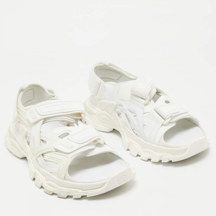 Pre Owned Balenciaga White Rubber and Faux Leather Track Sandals Size 41