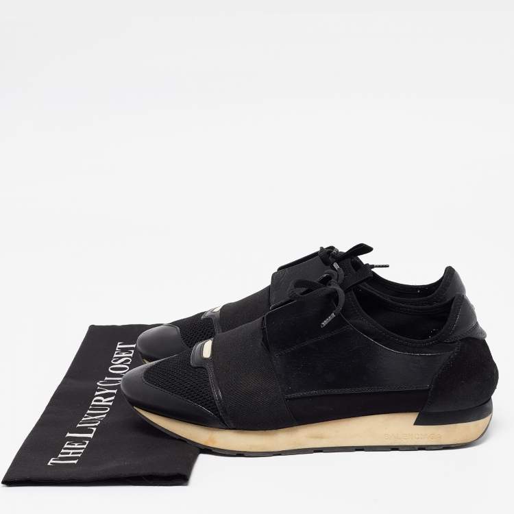 Pre Owned Balenciaga Black Leather and Mesh Race Runner Sneakers Size 42