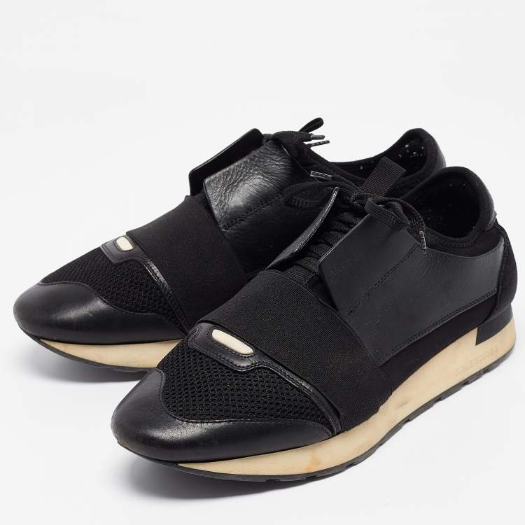 Pre Owned Balenciaga Black Leather and Mesh Race Runner Sneakers Size 42