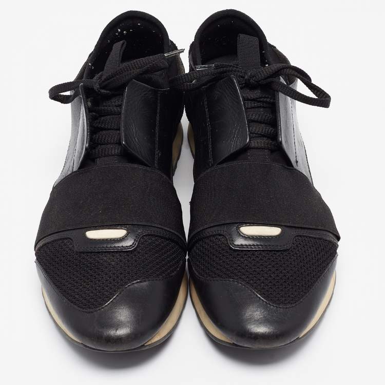 Pre Owned Balenciaga Black Leather and Mesh Race Runner Sneakers Size 42