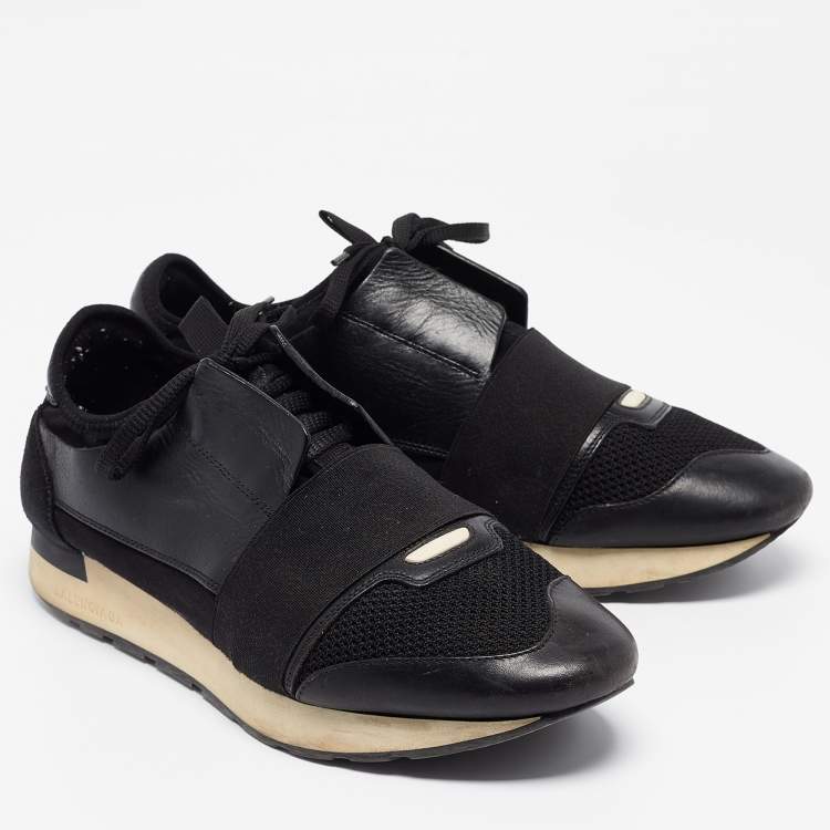 Pre Owned Balenciaga Black Leather and Mesh Race Runner Sneakers Size 42