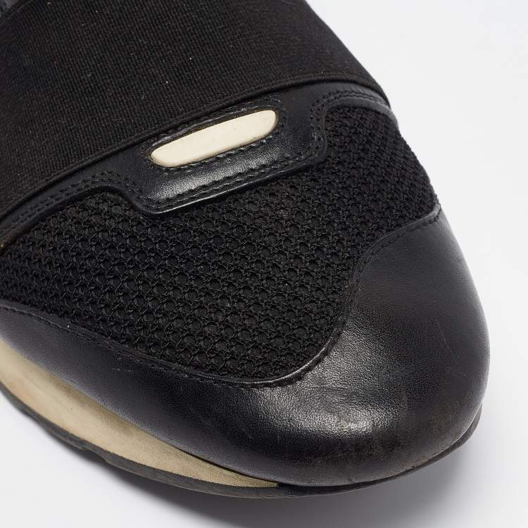 Pre Owned Balenciaga Black Leather and Mesh Race Runner Sneakers Size 42