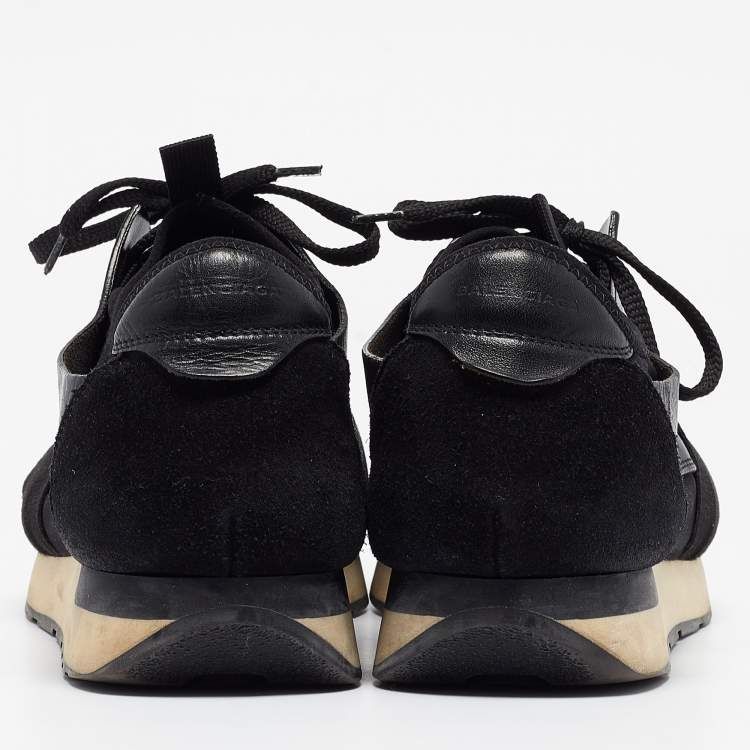 Pre Owned Balenciaga Black Leather and Mesh Race Runner Sneakers Size 42