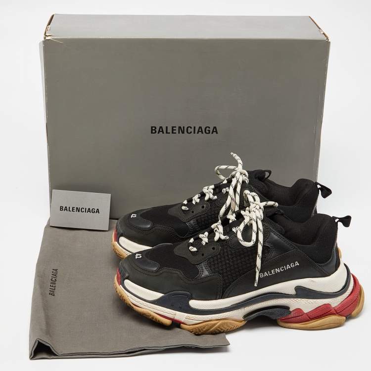 Pre Owned Balenciaga Black Faux Leather and Mesh Triple S Low Top Sneakers Size 42