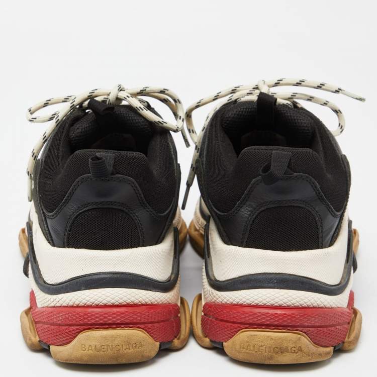 Pre Owned Balenciaga Black Faux Leather and Mesh Triple S Low Top Sneakers Size 42